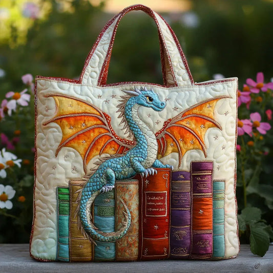 Quilted Tote Bag - Book Dragon