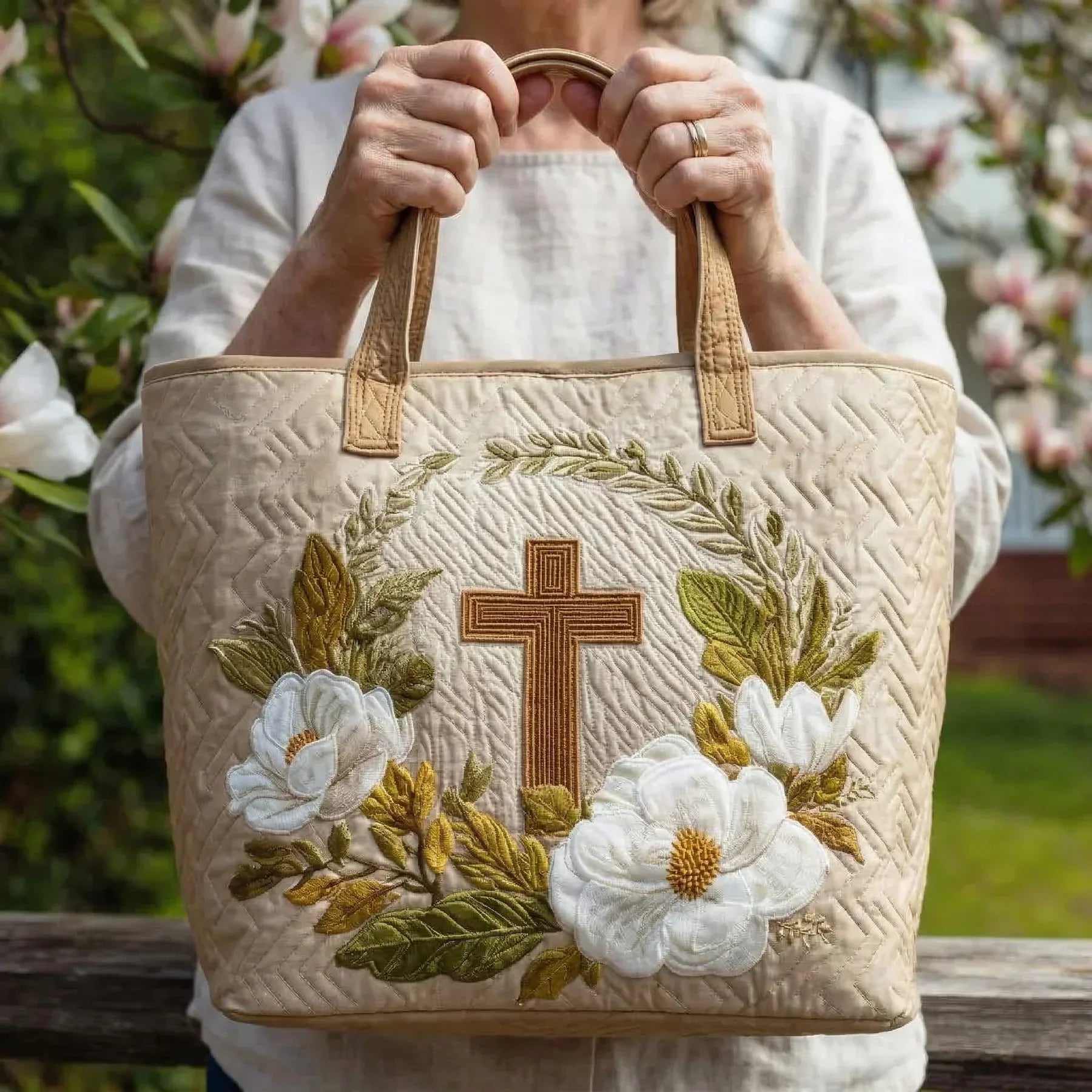 Quilted Tote Bag - Holy Cross