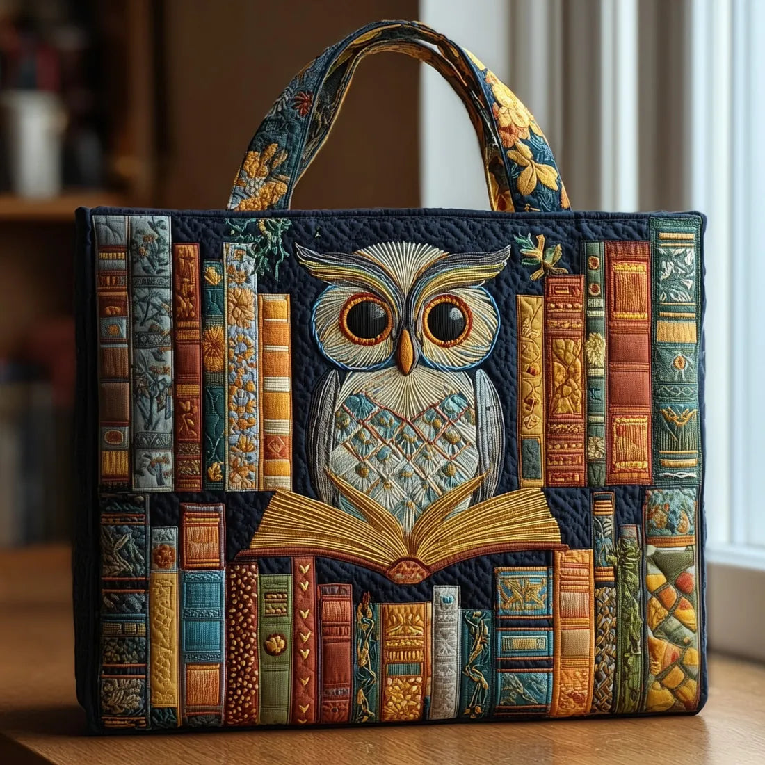 Quilted Tote Bag - Owl and Old Books