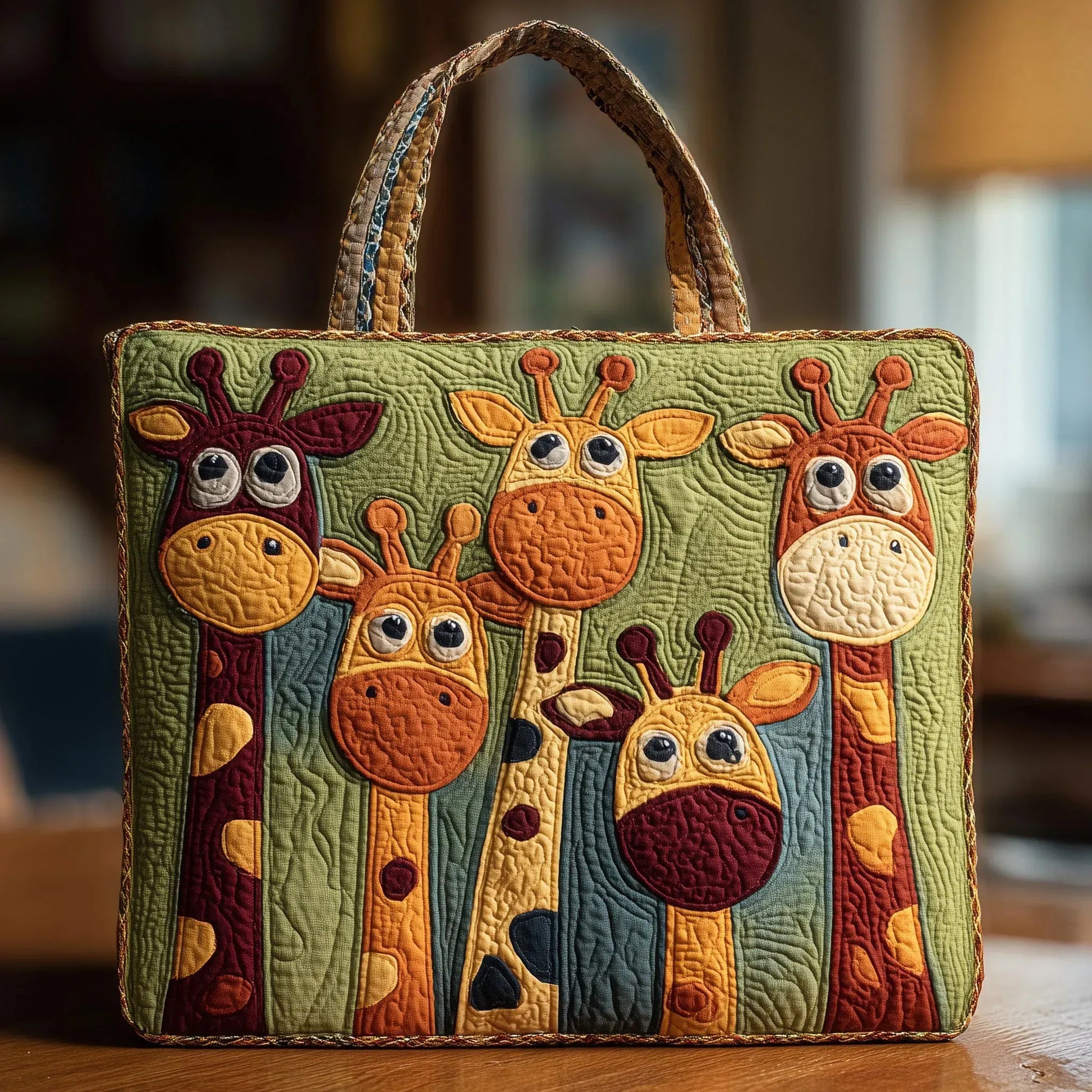 Quilted Tote Bag - Playful Giraffes