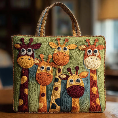 Quilted Tote Bag - Playful Giraffes