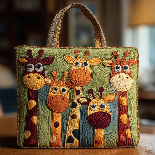 Quilted Tote Bag - Playful Giraffes