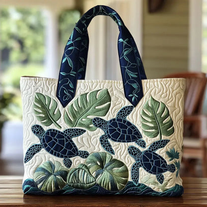 Quilted Tote Bag - Sea Turtles and Palms