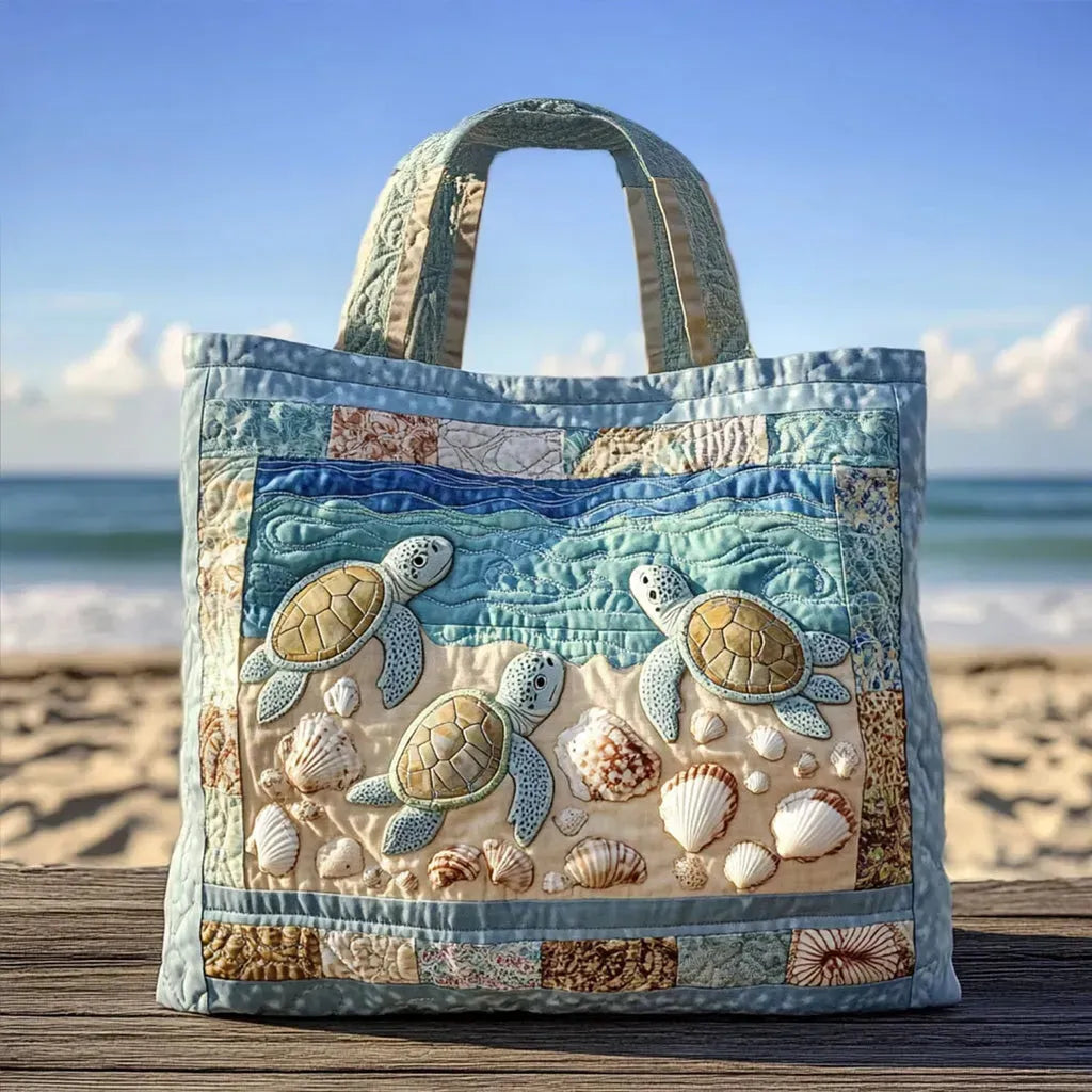 Quilted Tote Bag - Sea Turtles on the Shore