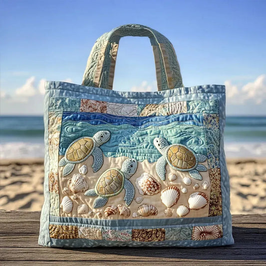Quilted Tote Bag - Sea Turtles on the Shore