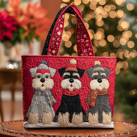 Quilted Tote Bag - Three Schnauzers in Winter