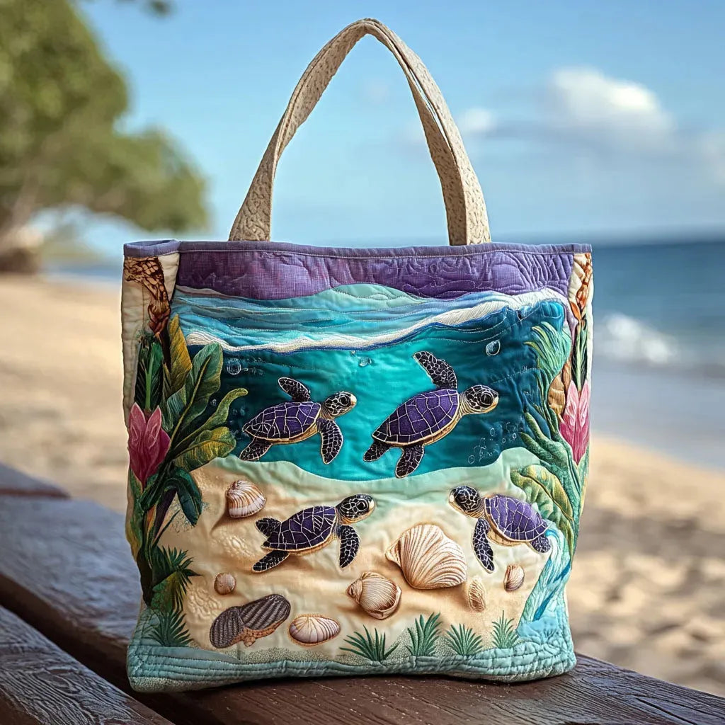 Quilted Tote Bag - Turtles in the Lagoon