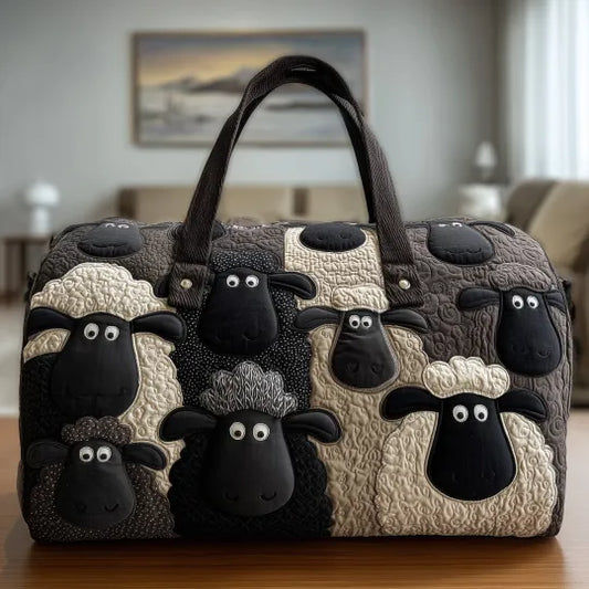 Quilted Travel Bag - Sheep in Black and Cream