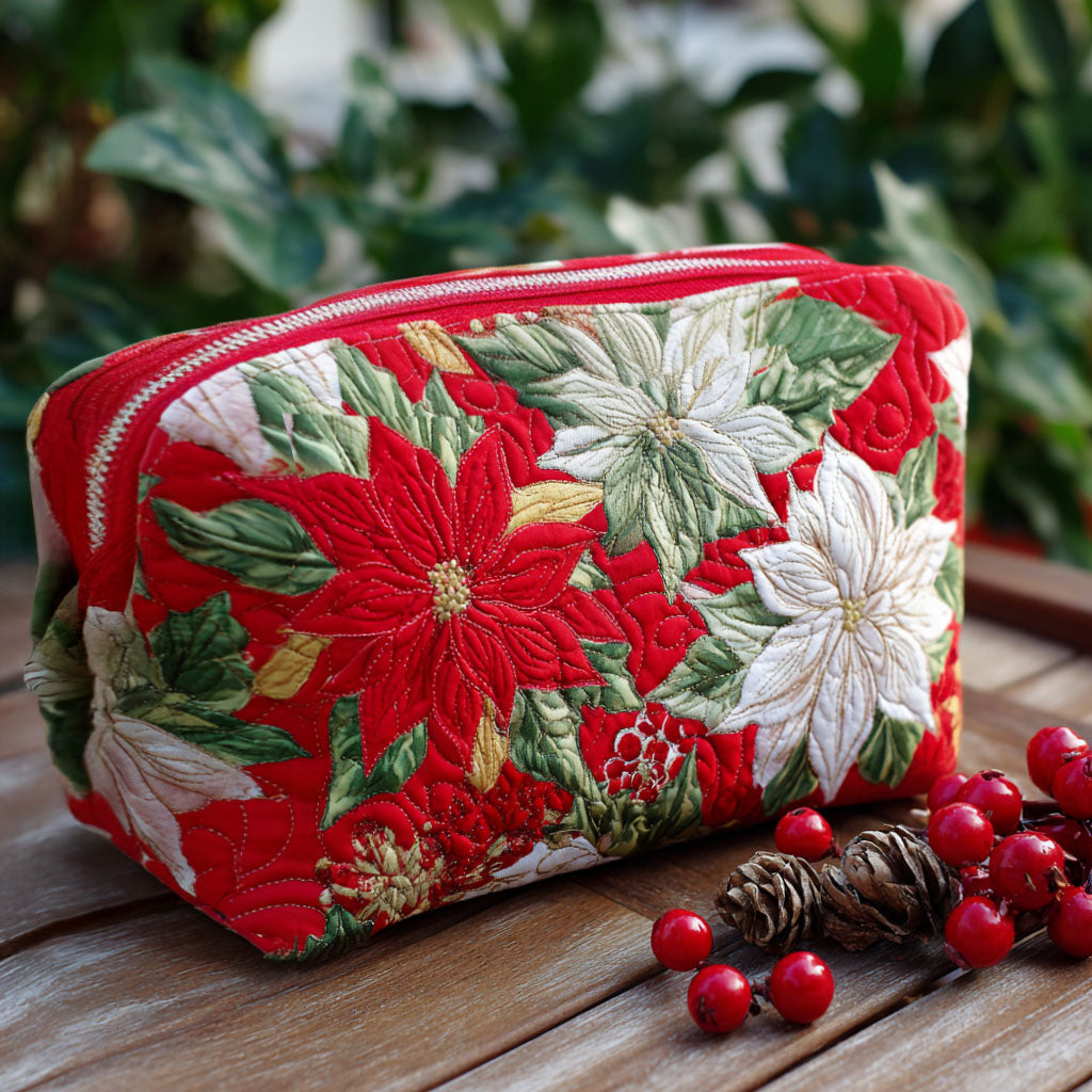 Merel - Quilted Toiletry Bag - Embroidered Floral Pattern
