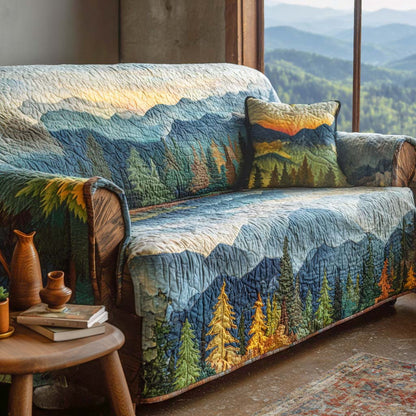 Raina - Quilted Sofa Cover Landscape of Mountains