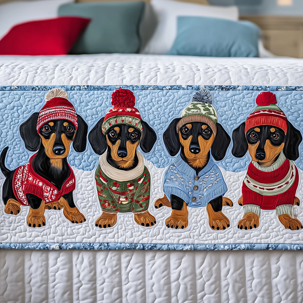 Remy - Quilted Bed Runner - Christmas Dachshund