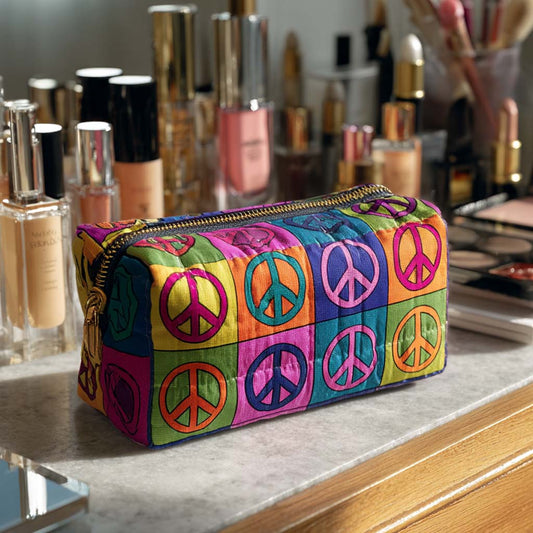 Bo - Quilted Toiletry Bag - Retro Peace Symbol