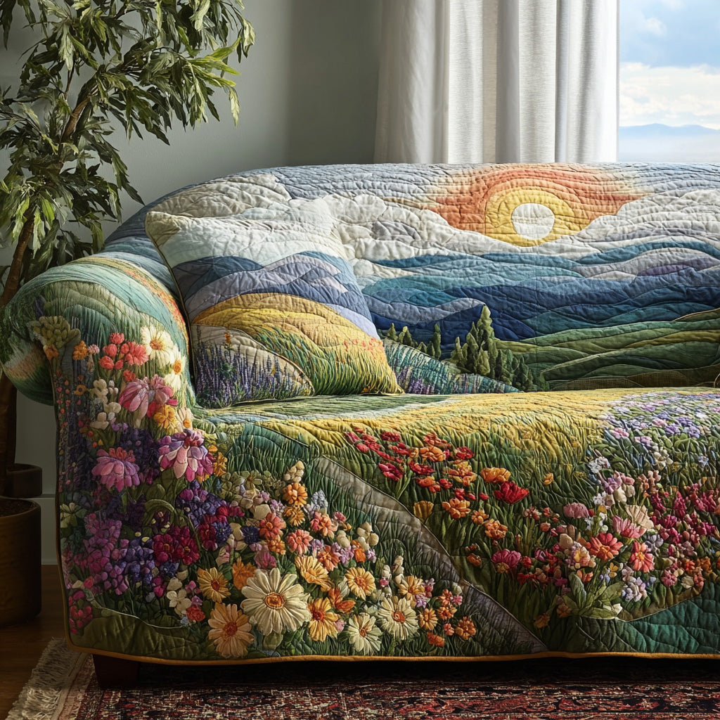 Rosario - Quilted Sofa Cover Meadow Radiance