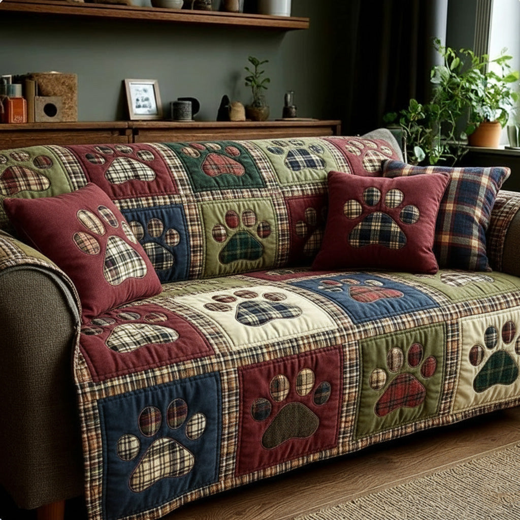 Roxana - Quilted Sofa Cover Paws and Heart