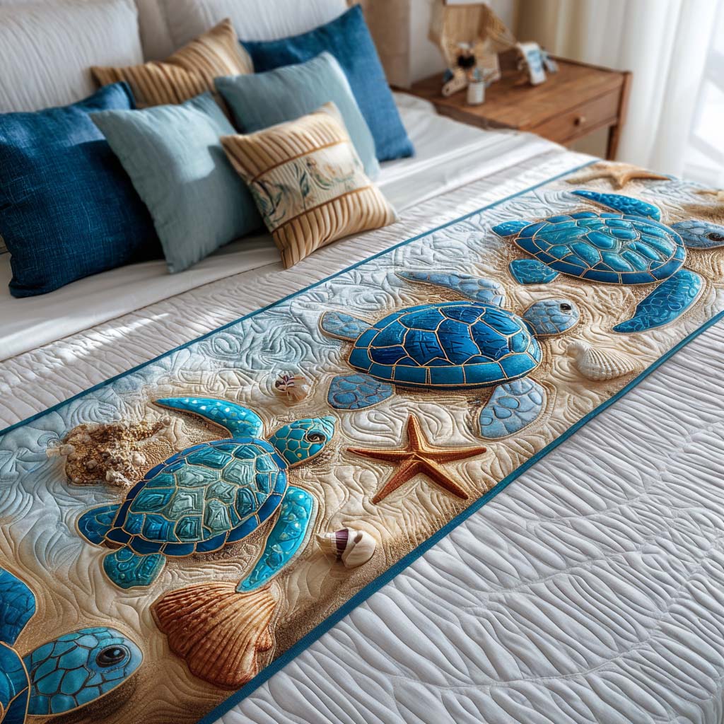 Saffron - Quilted Bed Runner - Peaceful Turtle Bay