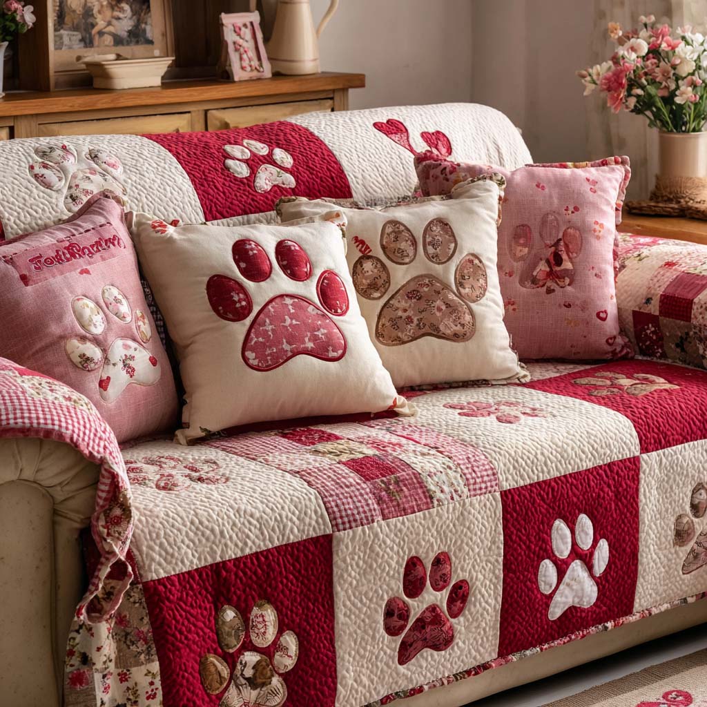 Scarlette - Quilted Sofa Cover Sweet Paw Prints