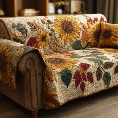 Sibyl - Quilted Sofa Cover Sunflowers Rustic