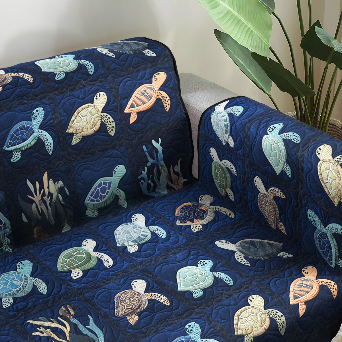 Soleil - Quilted Sofa Cover Oceanic Pattern