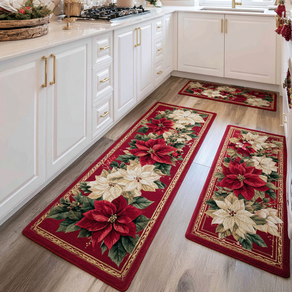 Sonia - 2-Piece Kitchen Mat Set - Elegant Winter Flowers