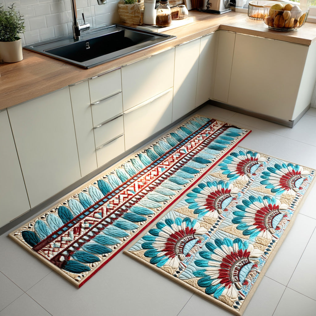 Sophia - 2-Piece Kitchen Mat Set - Feather Wreath