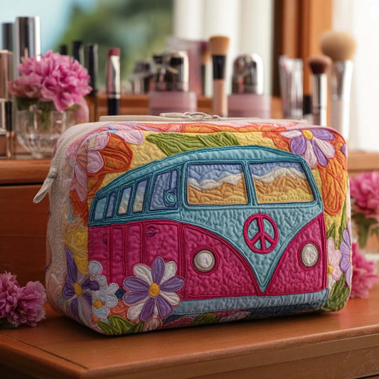 Stephanie - Quilted Toiletry Bag - Embroidered Flower Pot