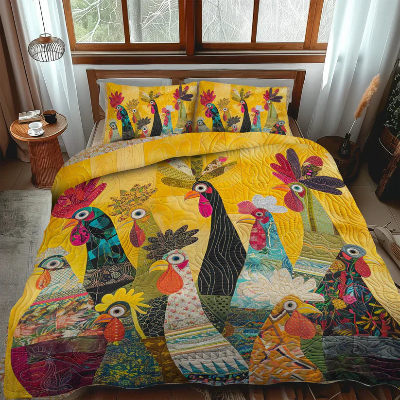 3-Piece Quilt Set - Rooster at Dawn