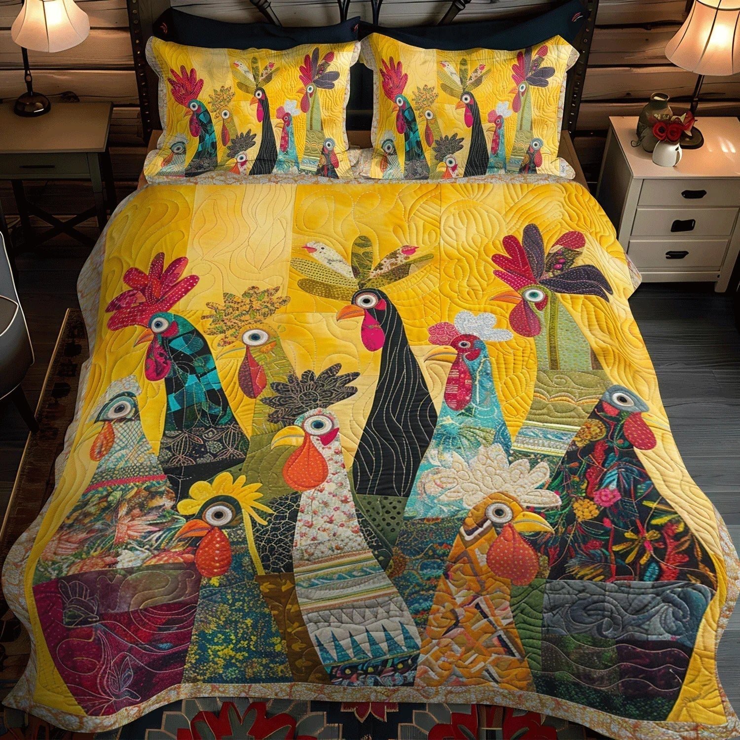 3-Piece Quilt Set - Rooster at Dawn