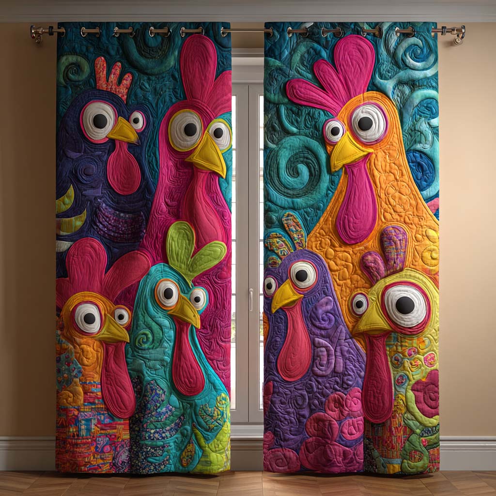 Tallulah - Quilted Curtains - Folk Rooster