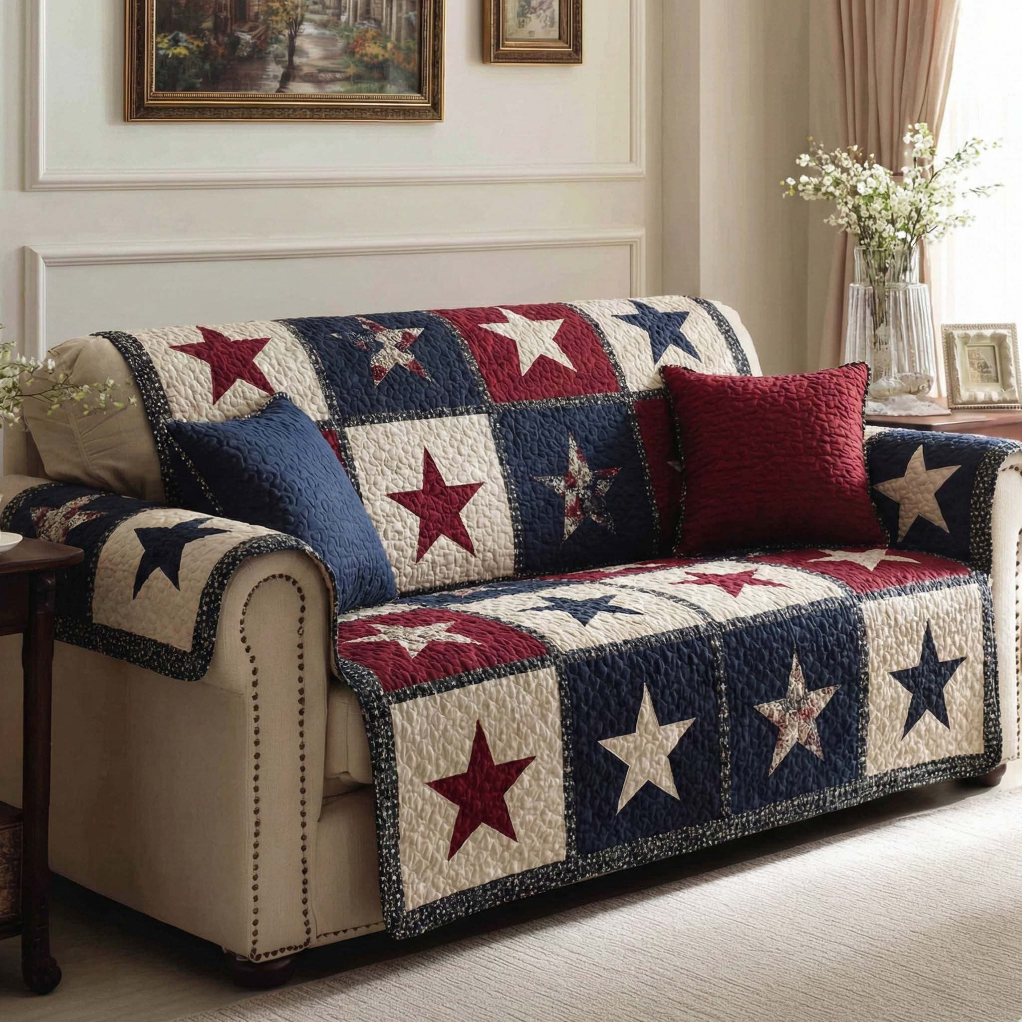 Fien - Quilted Sofa Cover in American Style