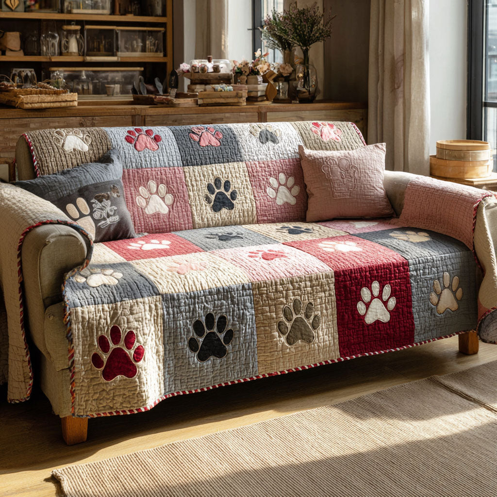 Wendy - Quilted Sofa Cover Paw Prints