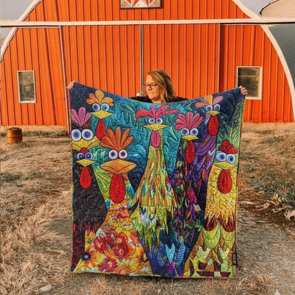 Floor - Quilted Blanket - Whimsical Chickens
