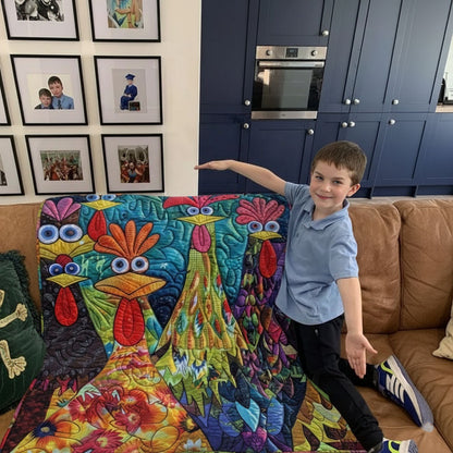 Floor - Quilted Blanket - Whimsical Chickens