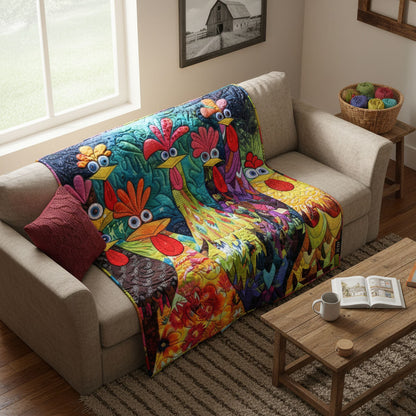 Floor - Quilted Blanket - Whimsical Chickens