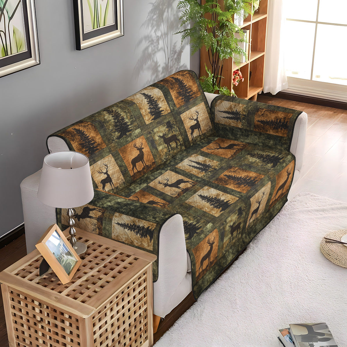 Evi - Quilted Sofa Cover Forest Elegant