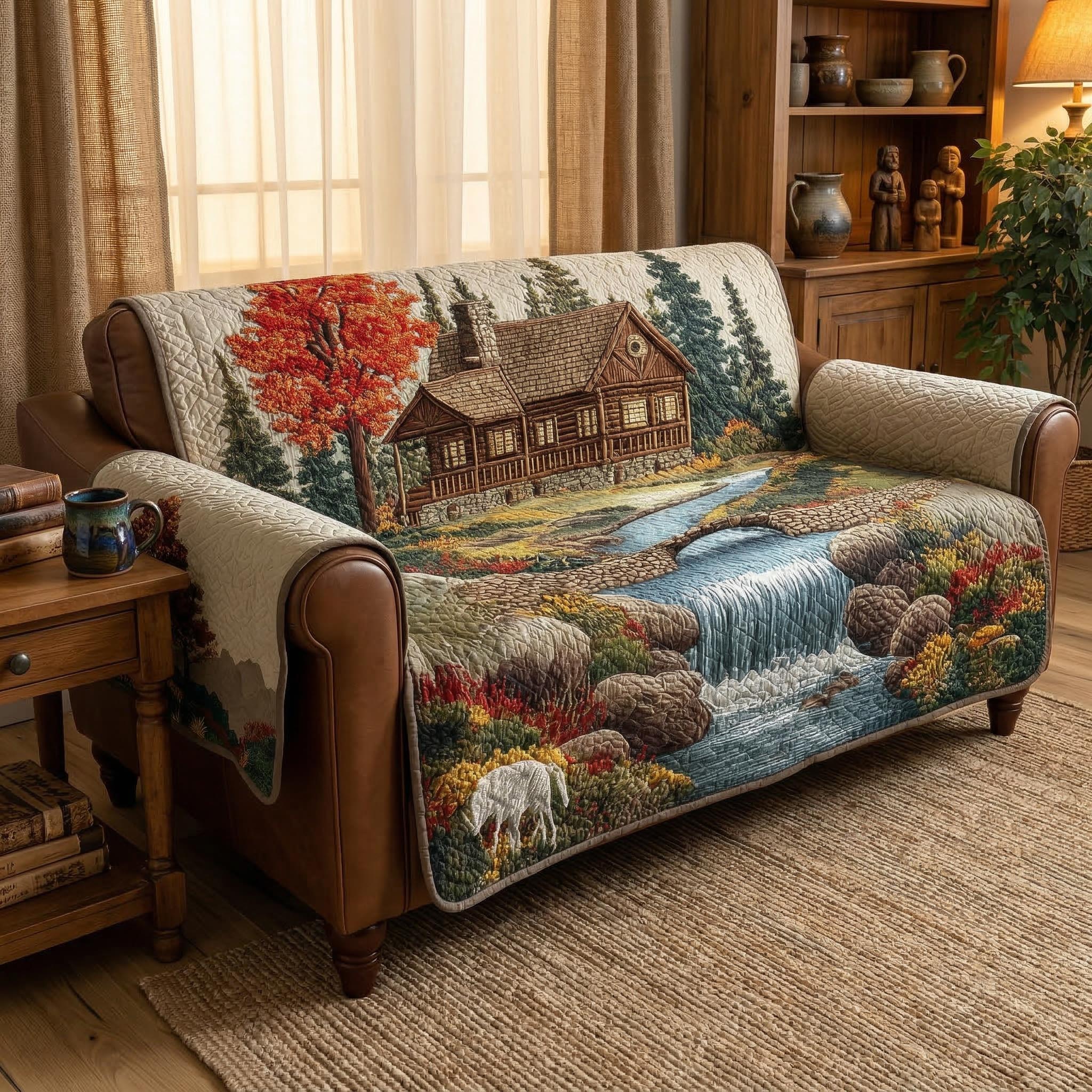 Rianne - Quilted Sofa Cover in Rustic Style