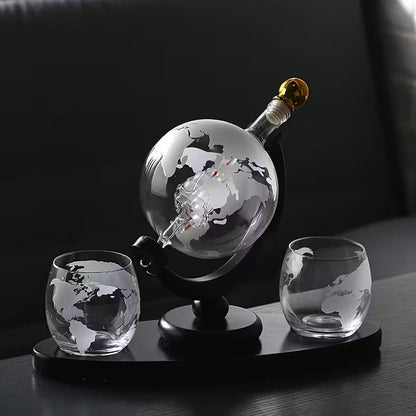 World Map Whiskey Decanter & Glass Set