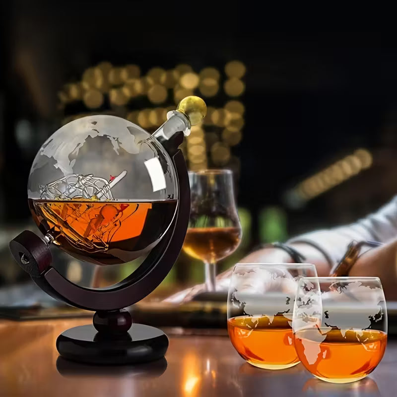 World Map Whiskey Decanter & Glass Set