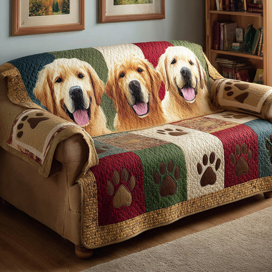 Xiomara - Quilted Sofa Cover Paw Print Gold