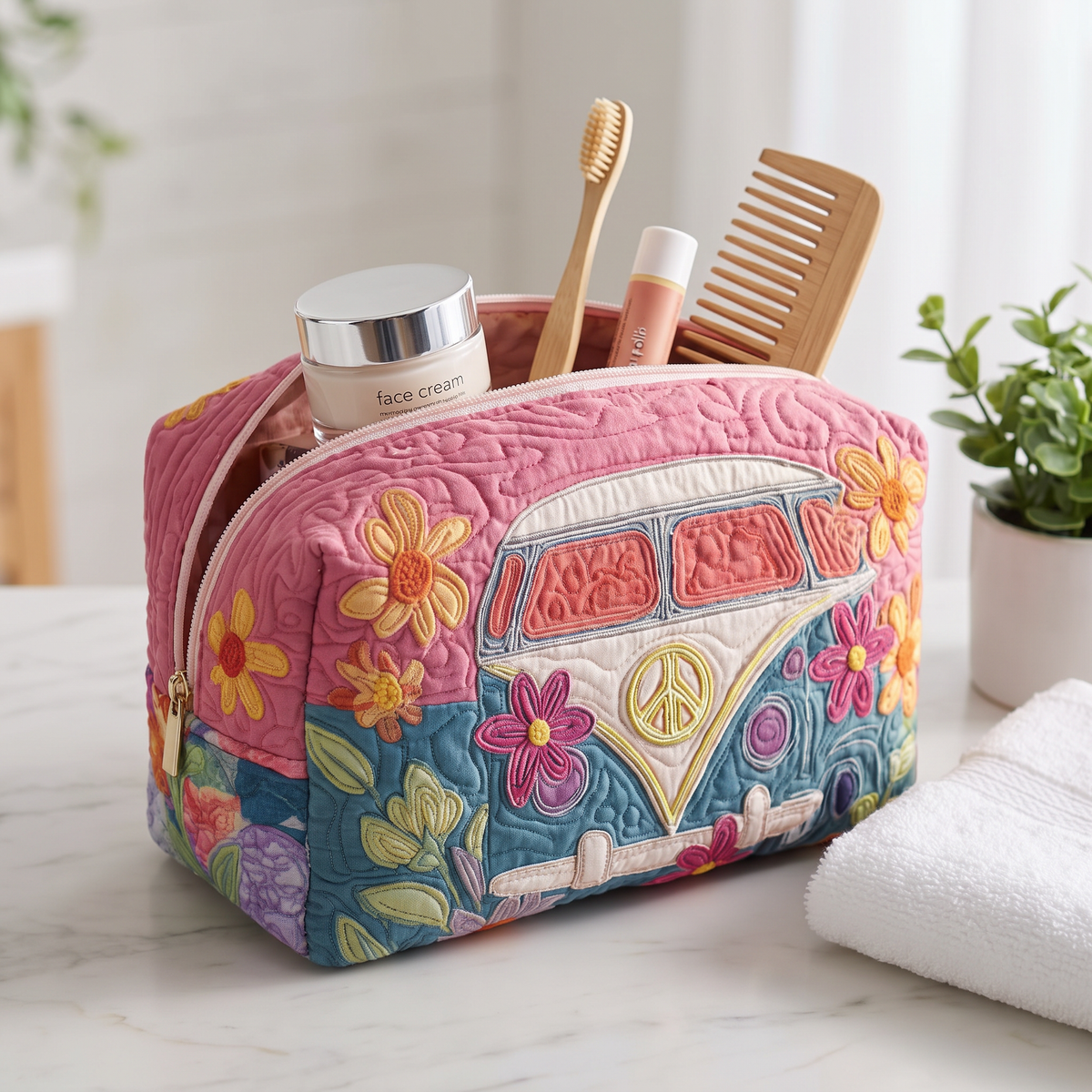 Alyssa - Quilted Toiletry Bag - Retro Floral Journey