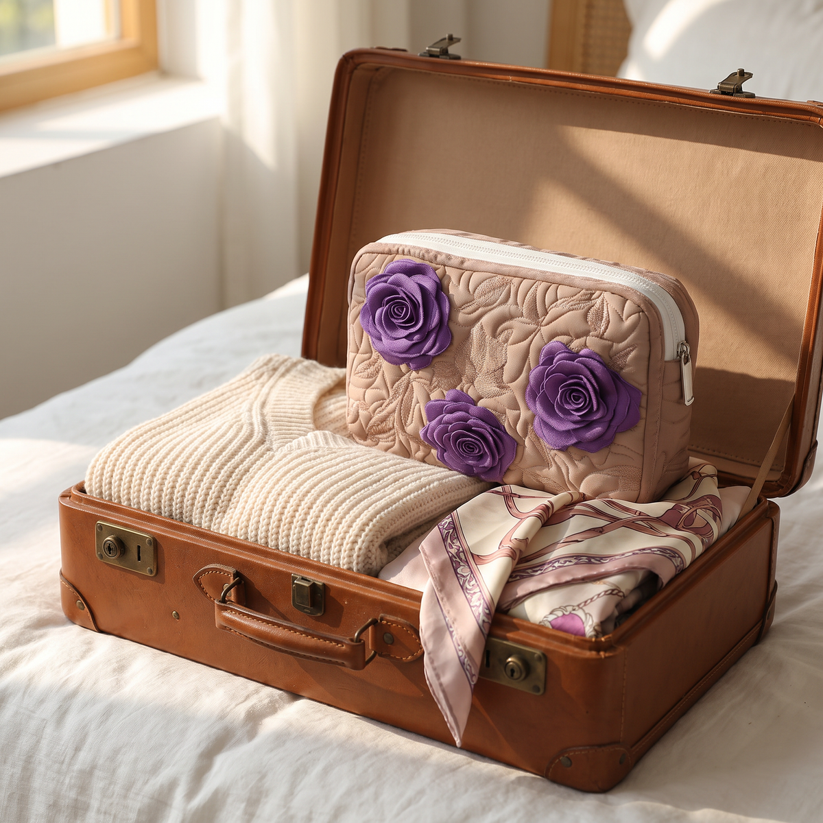 Amanda - Quilted Toiletry Bag - Enchanted Rose