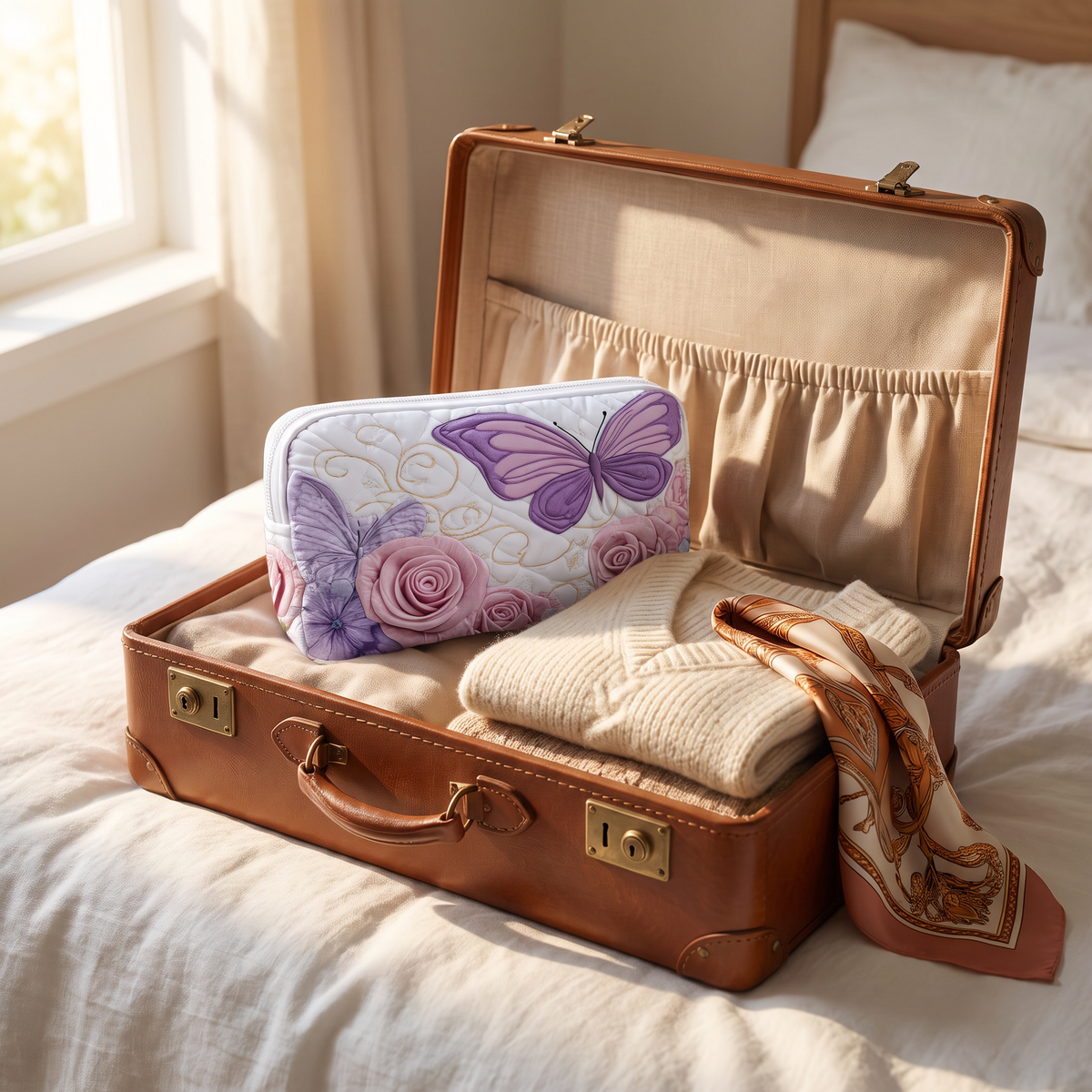 Beatrice - Quilted Toiletry Bag - Elegant Lavender