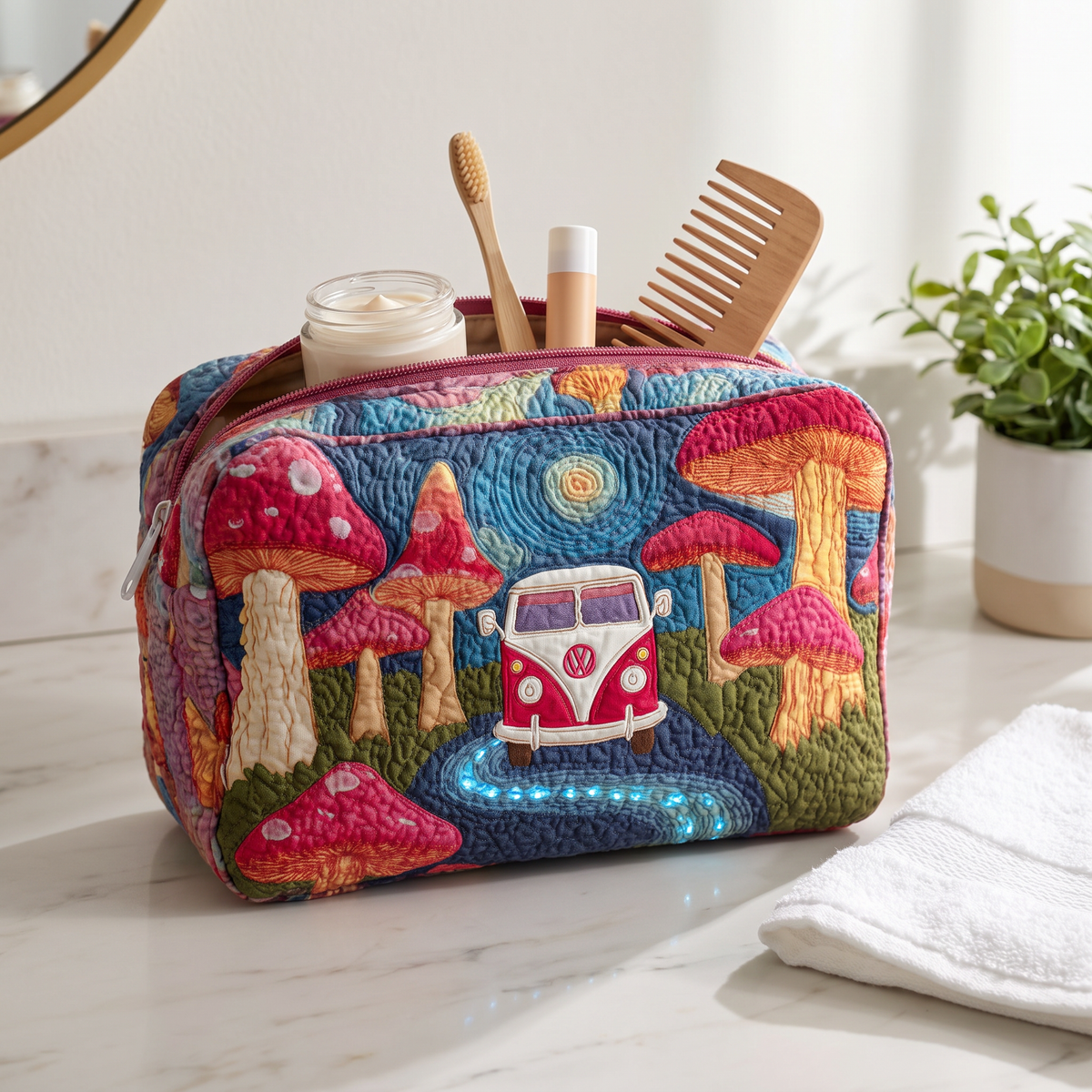 Bernadine - Quilted Toiletry Bag - Cosmic Hippie Pattern