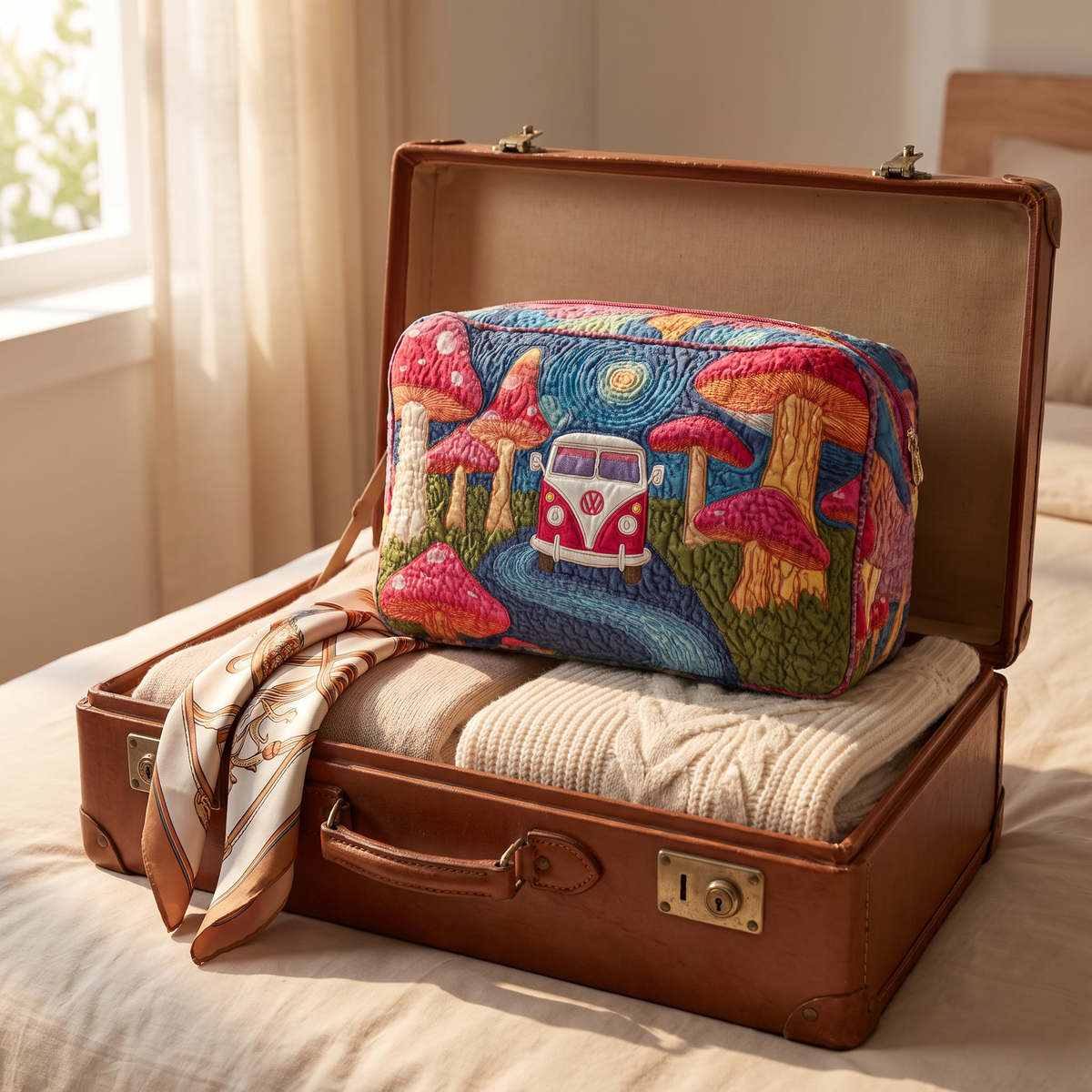 Bernadine - Quilted Toiletry Bag - Cosmic Hippie Pattern