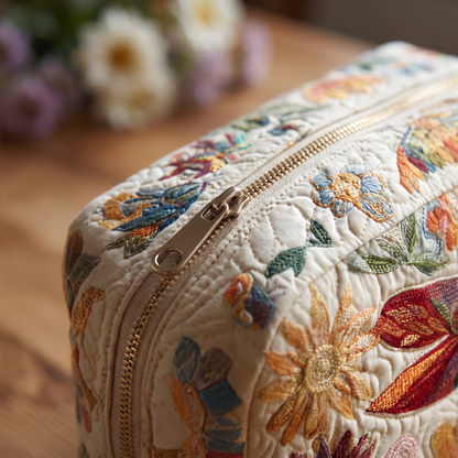 Etta - Quilted Toiletry Bag - Quilted Dragonfly in Sky Blue