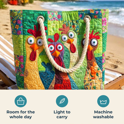 Handmade Beach Bag - Farmyard Roosters features infographic
