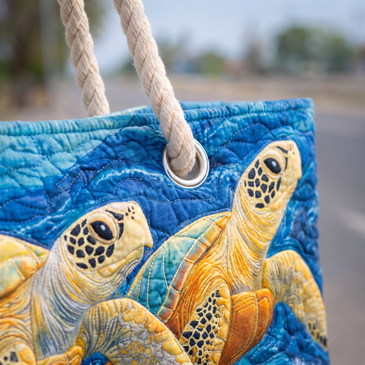 Handmade Beach Bag - Turtles and Hibiscus