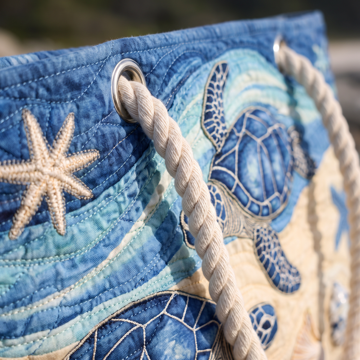Handmade Beach Bag - Turtles and Starfish