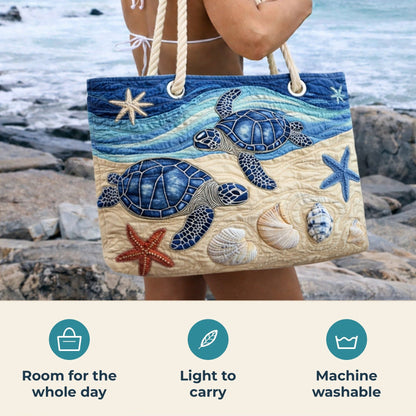 Handmade Beach Bag - Turtles and Starfish features infographic