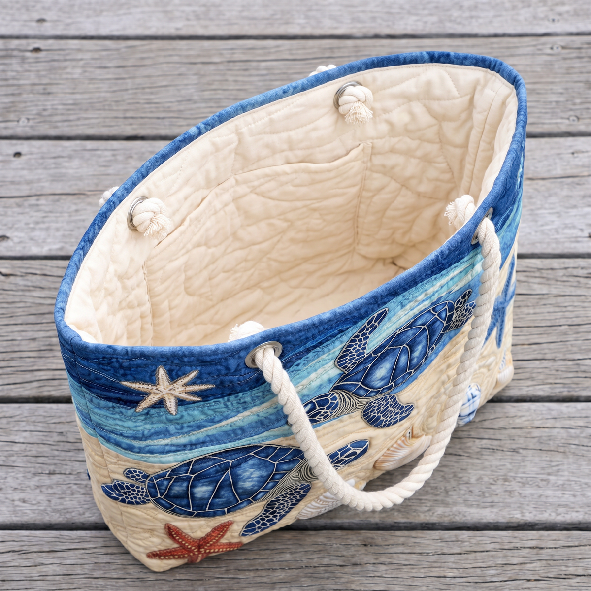 Handmade Beach Bag - Turtles and Starfish