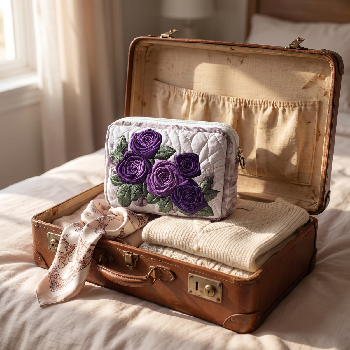 Harper - Quilted Toiletry Bag - Elegant Florals